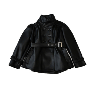 女童皮衣外套秋冬加绒2025新款洋气儿童皮夹克中大童女孩甜酷风衣