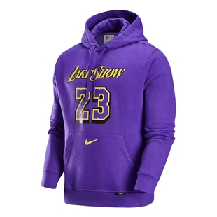 Nike耐克男卫衣洛杉矶湖人队NBA詹姆斯加绒套头连帽衫FZ0553-504