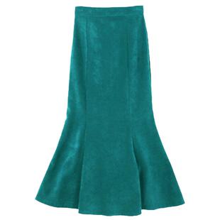 麂皮绒半身裙女2025秋季新款百搭高腰遮胯显瘦a字荷叶鱼尾长裙冬