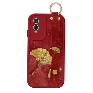 适用vivoy78手机壳y76s新款y77银杏花y200背带y35斜跨y73S防摔y53s挂绳y33s斜挎100腕带y52s保护套y55s女vivo