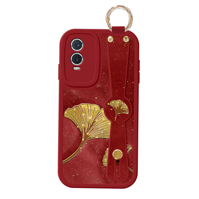 适用vivoy78手机壳y76s新款y77银杏花y200背带y35斜跨y73S防摔y53s挂绳y33s斜挎100腕带y52s保护套y55s女vivo