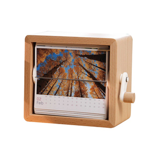 手摇实木翻页相册翻转日历企业礼品桌面摆件生日结婚商务来图定制