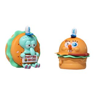 卡通海绵宝宝盲盒汉堡派对系列手办蟹老板派大星珊迪蛋糕摆件地摊
