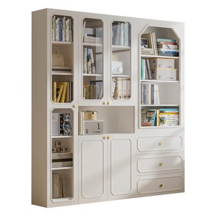 可比熊实木书柜置物架客厅落地儿童储物柜一体带玻璃门防尘书柜子