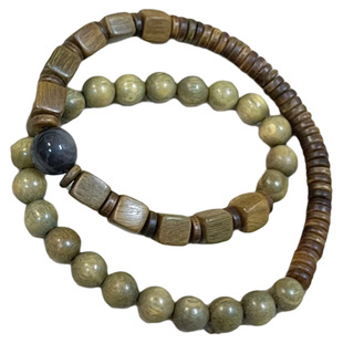 绿檀木复古风方块双圈手链文玩原创绿檀圆珠手串方檀老料男女做旧