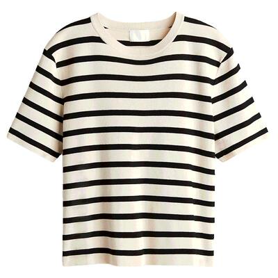 HM女装T恤夏季细密针织舒适圆领气质上衣内搭打底衫1260796