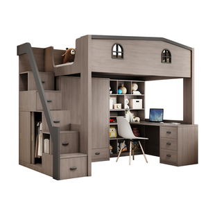 上床下桌儿童床书桌衣柜一体高架床多功能上床下柜成人上下铺组合