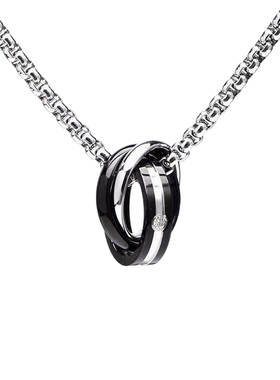 项链男款简约男潮挂饰男士潮牌百搭钛钢高级感配饰黑色吊坠毛衣链