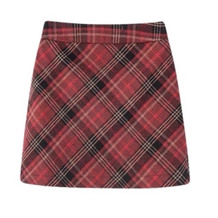 红色格子复古格纹毛呢半身裙大码秋冬高腰显瘦百搭A字裙胖mm短裙