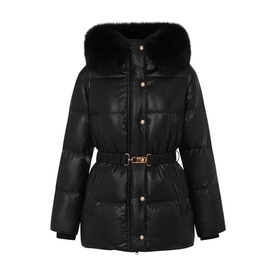 朗姿/LIME莱茵北纬45度鹅绒中长款羽绒服狐狸毛连帽千金风25新款