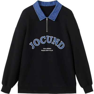 urlazh/有兰牛仔拼接美式卫衣