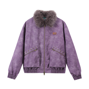 江南先生NewJNXS美式复古PU皮可拆卸毛领皮衣夹克春秋男女外套