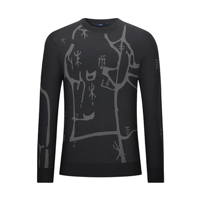 堡尼新品商务圆领毛衣印花全羊毛针织衫休闲修身内搭男JS682061B