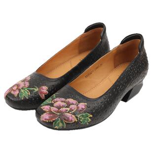 相伴真皮旗袍浅口单鞋女国风鞋子罗马风格软底复古手绘民族风女鞋