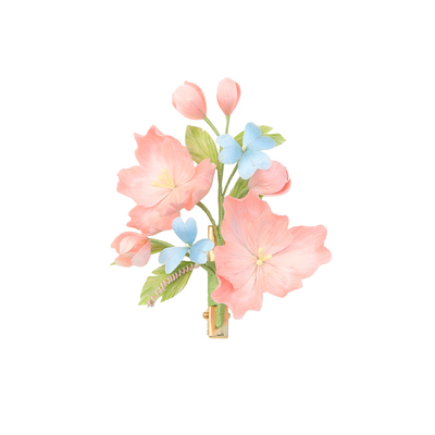 手工非遗绒花发夹粉色海棠花边夹
