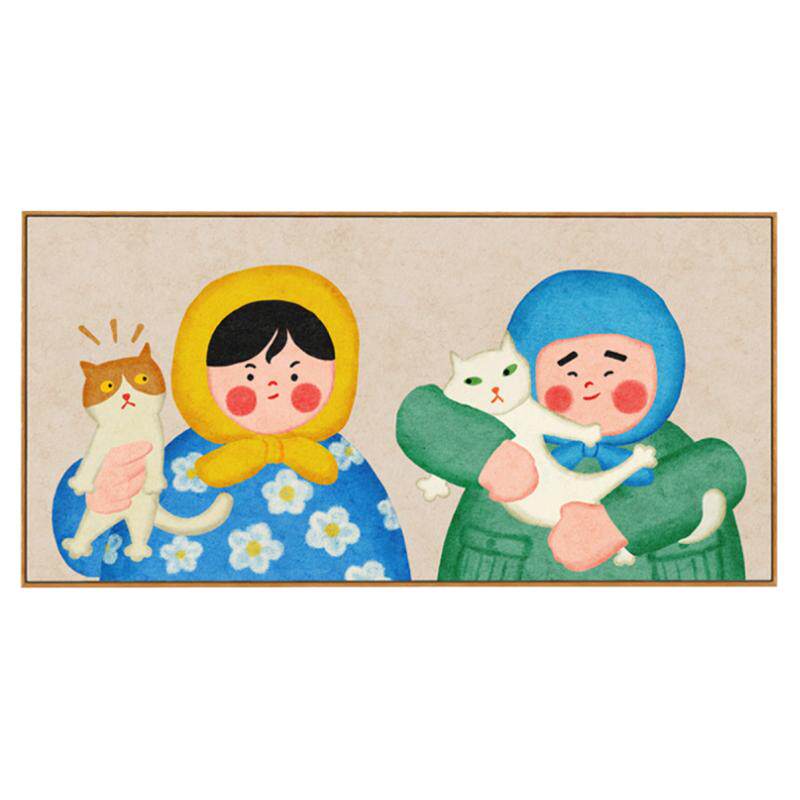 客厅沙发背景墙简约装饰画猫卧室床头横版挂画多巴胺可爱卡通壁画