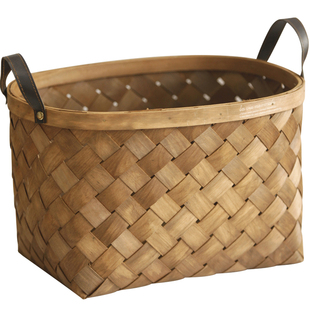 手工木片编织篮竹编竹篮子手提收纳篮桌面收纳筐菜篮购物篮野餐篮