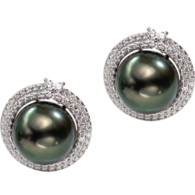 南珠宫925银 大溪地海水黑珍珠耳环 C-E057SN-Y