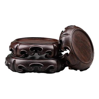 实木黑檀木如意圆形底座盆景摆件