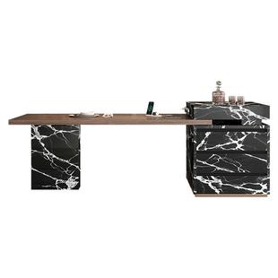 定制宝格黑色丽木纹岩板岛台加餐桌一体家用厨房现代简约中导倒台