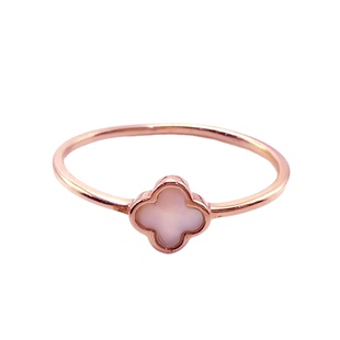 太太珠宝585紫金白贝母四叶草戒指时尚简约气质14K玫瑰金百搭戒指