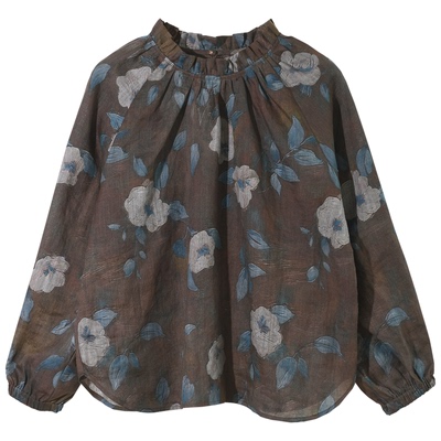 GESGOO复古文艺碎花苎麻衬衫