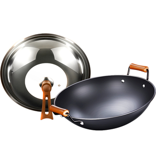 三四钢®铁锅双耳炒锅大号炒菜锅家用老式熟铁燃气灶专用无涂层