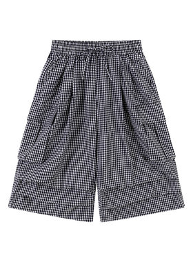 江南先生NewJNXS大口袋泡泡格子阔腿休闲裤夏双摺抗皱七分裤男女