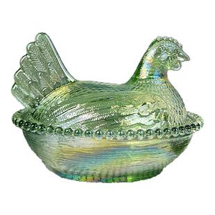 美单外贸出口玻璃糖盅绿色母鸡摆件装饰重工糖缸艺术装饰品工艺品