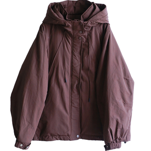 铜扣记夹棉外套女连帽休闲百搭宽松显瘦冬季新款加厚防风风衣女