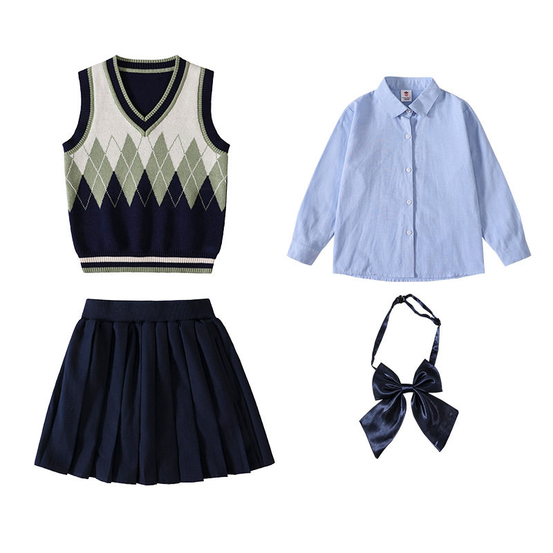 小学生英伦风春秋款针织马甲四件套儿童秋季元旦表演服大合唱班服