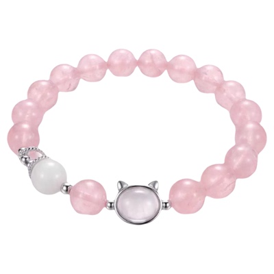 哈喽kitty手链粉水晶白水晶纯银