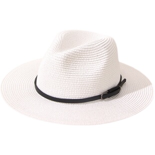 夏季帽子男女白色宽沿巴拿马帽青年街拍度假皮带小礼帽百搭遮阳帽