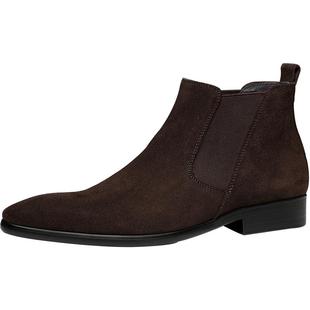 冬季切尔西靴男磨砂反绒皮尖头短靴中帮皮鞋英伦马丁靴男高帮加绒