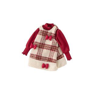 女童拜年服冬季小女孩套装裙子加绒红色儿童新年衣服周岁女宝礼服