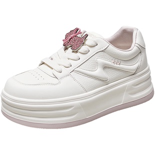 意尔康女鞋2026春季新款板鞋运动休闲皮鞋厚底小白鞋女士单鞋英伦