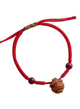 阿七桃核红绳平安手链