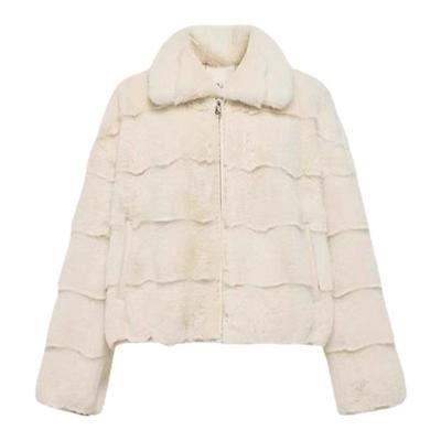 it :orange forest冬毛绒短款外套白色毛毛外套拉链翻领纯色上衣