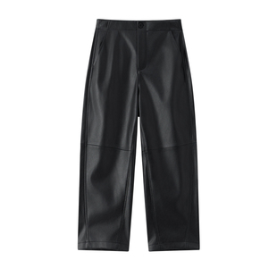 【暗夜柔光】CHICJOJO黑色休闲裤女25冬新款直筒宽松复古九分皮裤