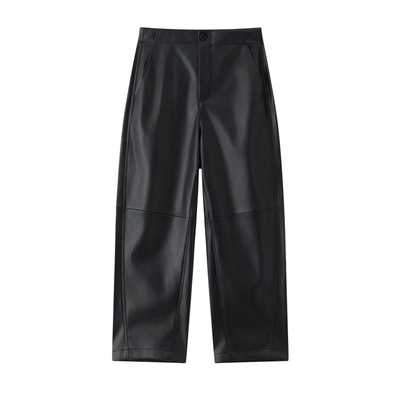 CHICJOJO休闲直筒复古九分皮裤