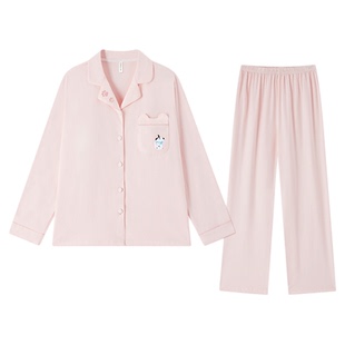 纯棉带胸垫睡衣女款2026新款秋春长袖家居服套装防凸点可外穿夏季