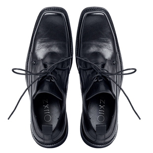 幻象者原创设计方头德比鞋男士头层牛皮翘头真皮休闲皮鞋扁头男鞋