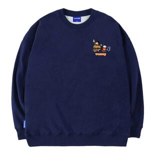 WASSUP小新汉堡车圆领卫衣男女同款秋冬季加绒保暖情侣套头上衣服