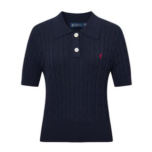 POLOWALK女式短袖针织衫2026春季针织绞花设计通勤时尚休闲毛衣