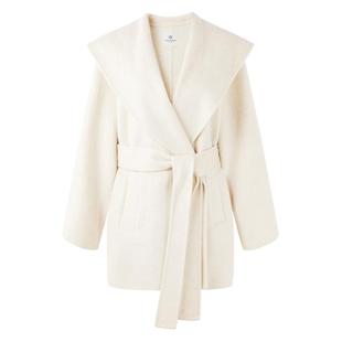 秋水伊人气质大翻领浴袍式大衣2026春季新款女系带收腰羊毛外套