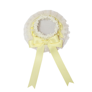 原创黄色丝缎芭蕾手作小物发饰一体夹花丸胸针轻柔羽毛蝴蝶结扁帽