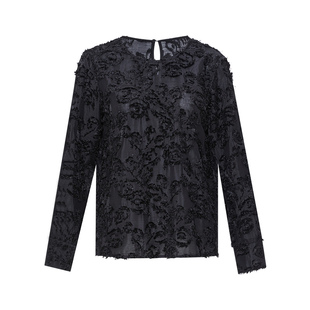 傲丝度黑色长袖雪纺小衫女2026春装新品圆领百搭通勤衬衫休闲衬衣