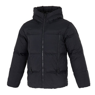 安德玛男子羽绒服户外防风简约保暖黑色短款连帽羽绒夹克1384641