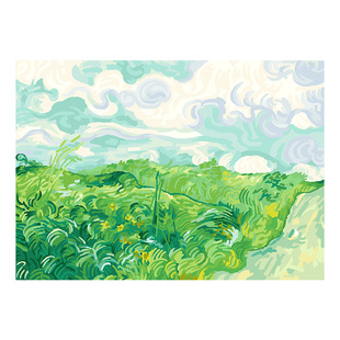 自油自画 数字油画diy填充填色手绘手工沙发油彩画装饰画绿色麦田