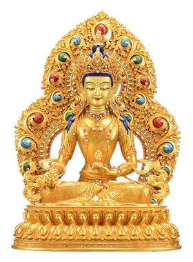 藏式鎏金地藏王铜器摆件带大背光